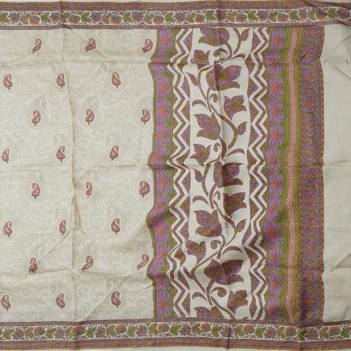 Vintage Beige Sari 100% Pura Seta Paisley Stampata Sari 5.5m Decor Craft Tessuto - Foto 2 di 6