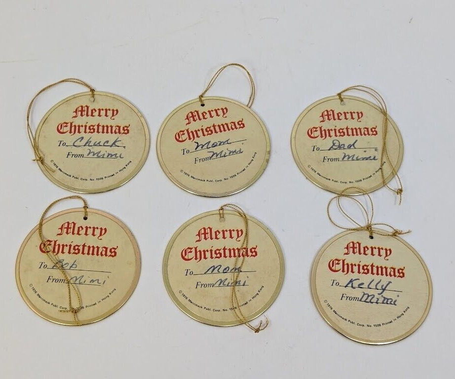 Merrimack 1976 Santa Gift Tag Ornament (Lot 6) Paperboard Metal Vtg
