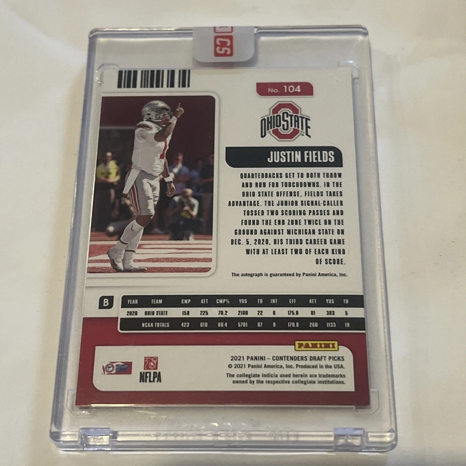 2021 Panini Contenders Draft Picks Justin Fields Bowl Championship Auto #/10 RC - Image 2 of 3