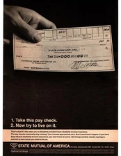 1968 State Mutual Of America Disability Insurance "Take This Pay Check" Print Ad