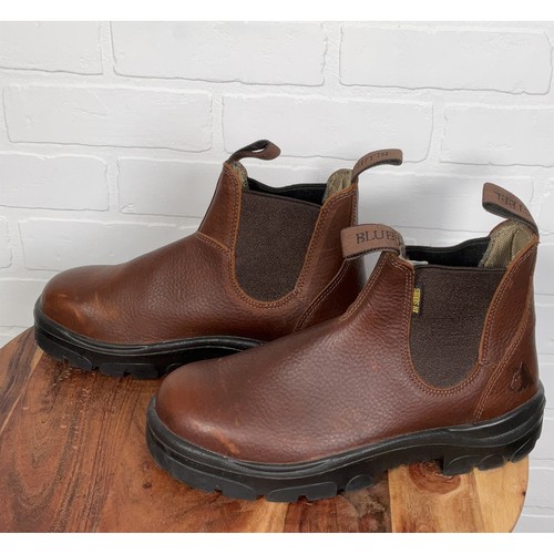 Blue Steel Work Boots Men 8.5 Brown Steel Toe Leather Pull On Ankle Ortho - Picture 2 of 11