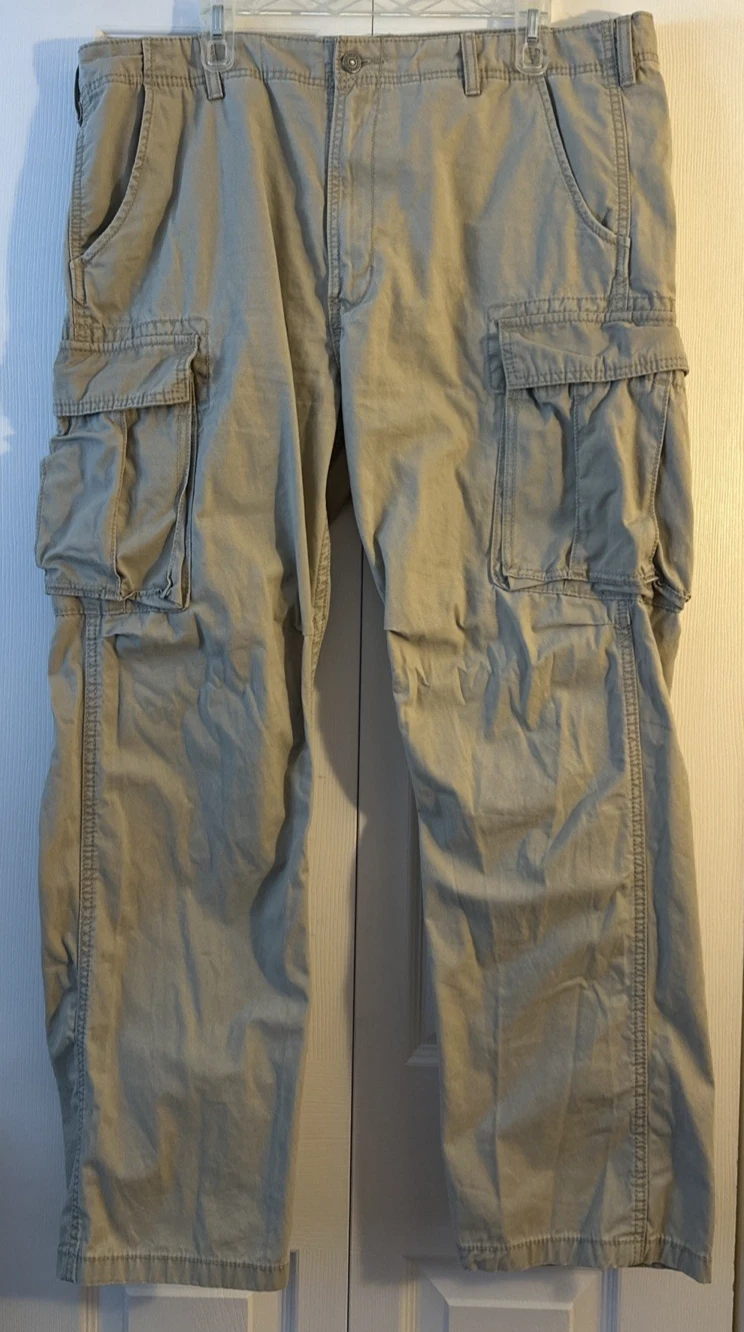 Levis Mens Cargo Pants Loose Fit Beige Tan Snap Pockets 38x30 White Tab