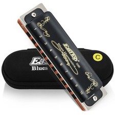 Harmonica Key of C 10 Holes 20 Tones 008K Mouth Organ with Black Cover, Top G...
