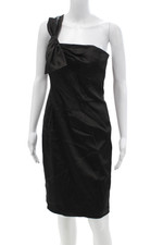 David Meister Women Black Sheath Dress Sleeveless Tie Waist Size 6