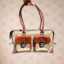 Vintage Dooney Bourke Signature Monogram Double Pocket Satchel Y2K Tan Brown