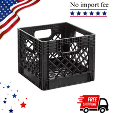 Juggernaut Storage 16QT Heavy-Duty Plastic Milk Crate Black with Built-in Handle