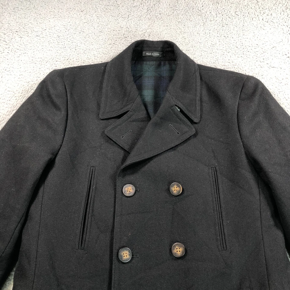 Chaqueta Lauren Ralph Lauren Para Hombres 36S Negra Mezcla de Lana Aislada Guisante Abrigo Ancla Foto 2 de 4