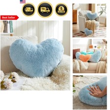 Heart Pillow Light Blue Heart Shaped Throw Pillow Love Gift Faux Fur 10x13