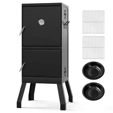 Vertical Charcoal Smoker BBQ Barbecue Grill with Temperature Gauge Outdoor Black