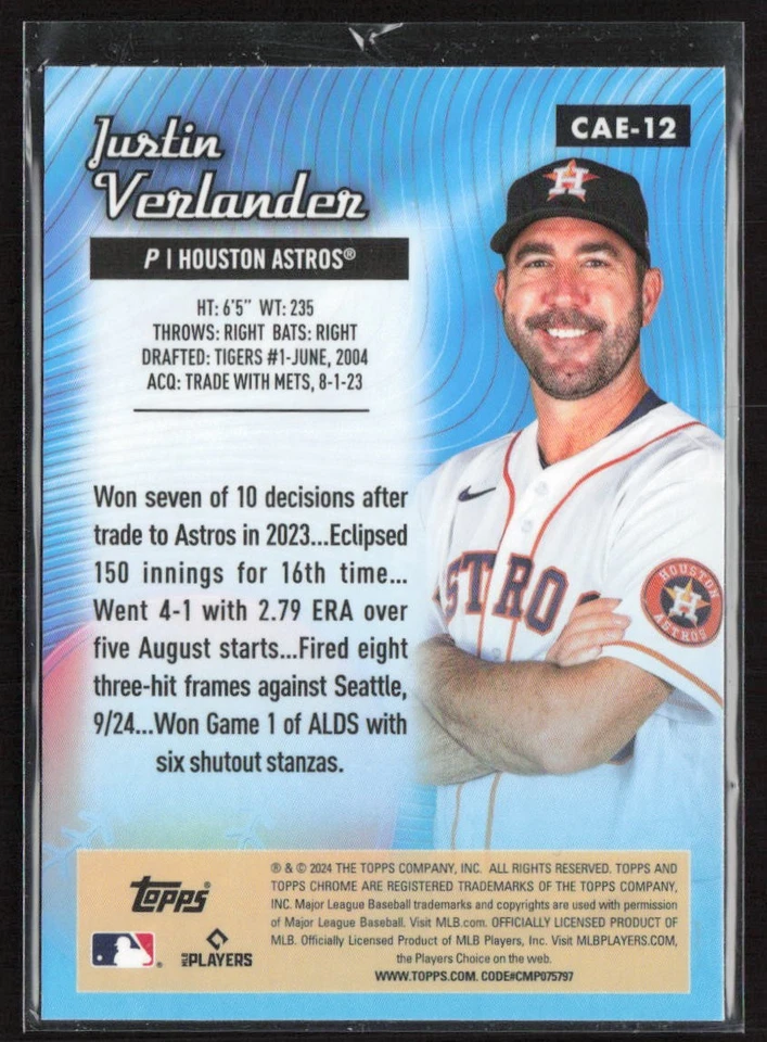 2024 Topps Chrome Chrome All-Etch Justin Verlander #CAE-12 Houston Astros - Image 2 of 2