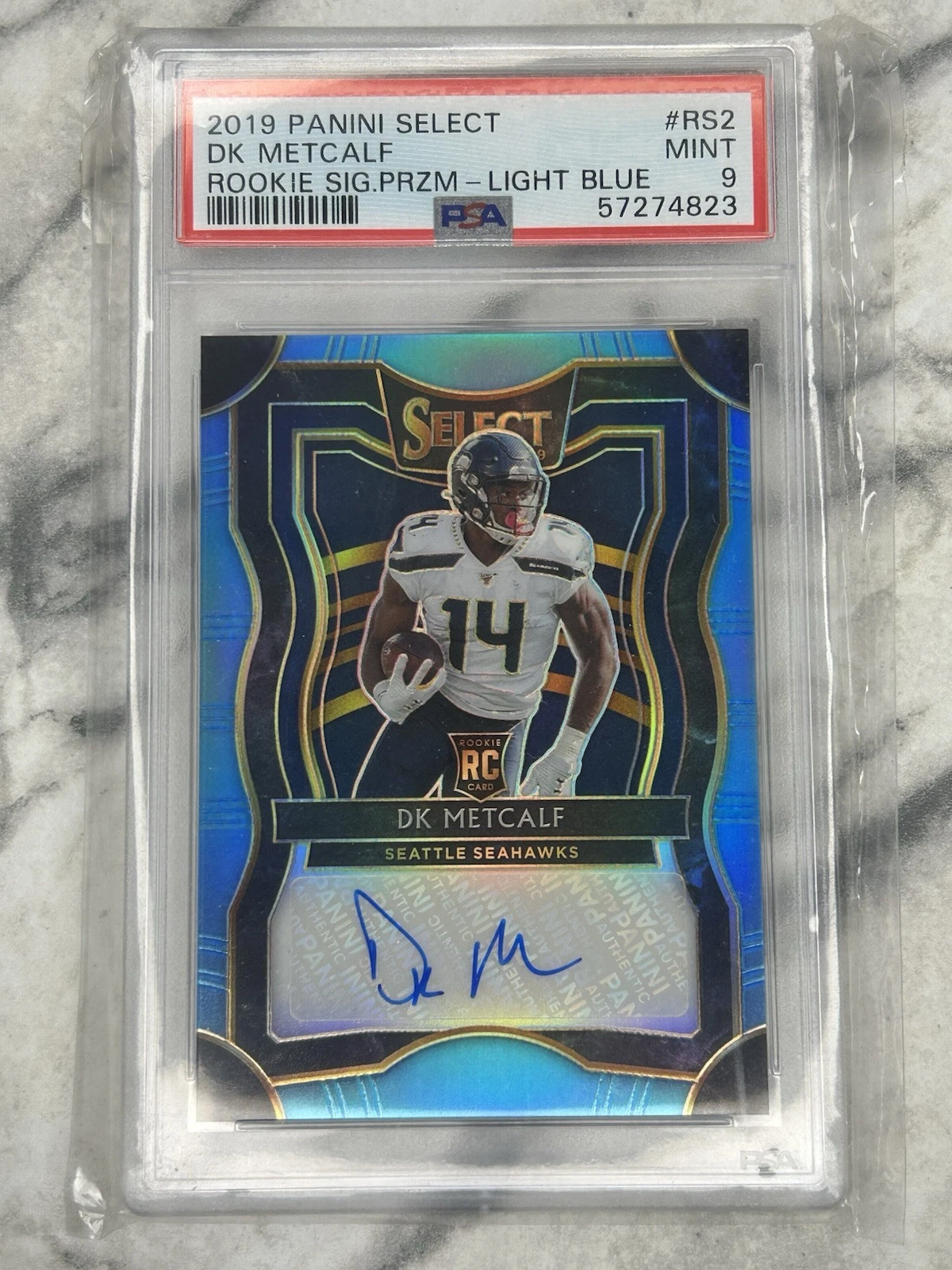 DK Metcalf Panini Select Rookie Signature Prizm #RS2 Light Blue