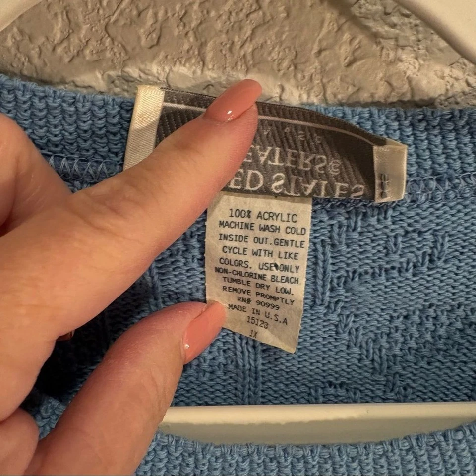 Vintage United States Sweaters Grandma Core Cotton Sweater Blue Sz 1X - Image 4 of 4