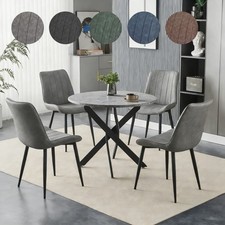 Round Dining Table and 4 Chairs Set 90cm Wooden Home Kitchen Furniture