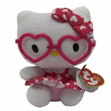 TY Beanie Baby Hello Kitty 6  Plush Pink Heart Dress Glasses Valentines Stuffed