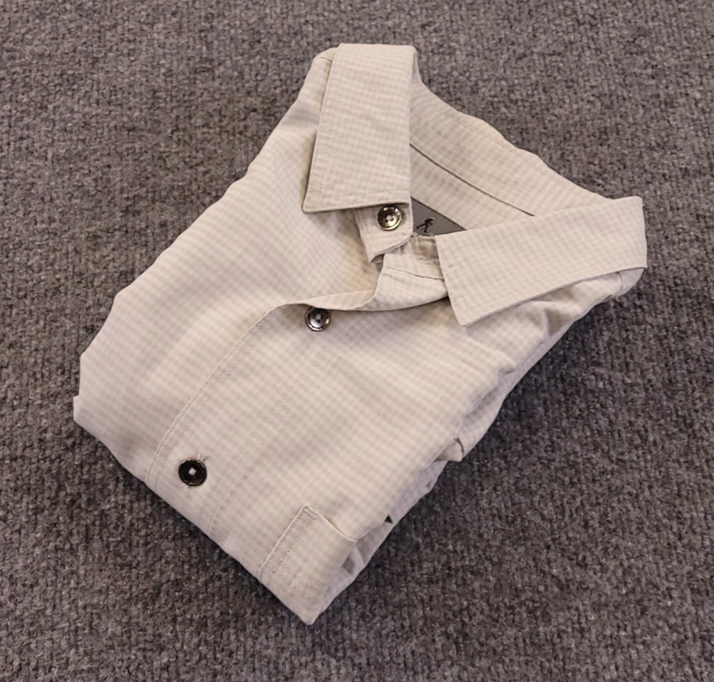 Royal Robbins Mens Medium Hiking Shirt Gingham Check Cream Beige Modal Blend