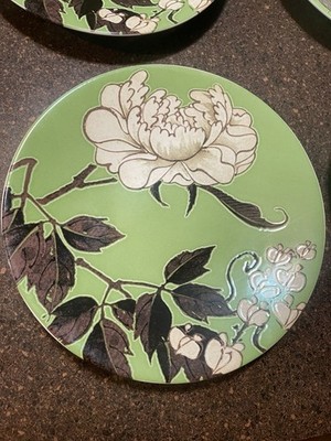 Anthropologie Grace China 8  Salad Plate Green White PEONY Flower Wall Decor