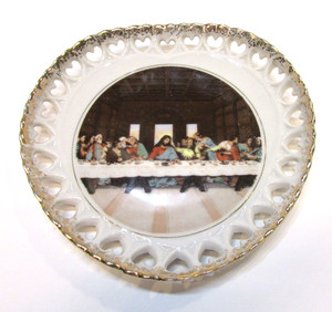 Jesus The Last Supper Vintage 1960's Heart Shaped 7" Japan Porcelain Wall Plate