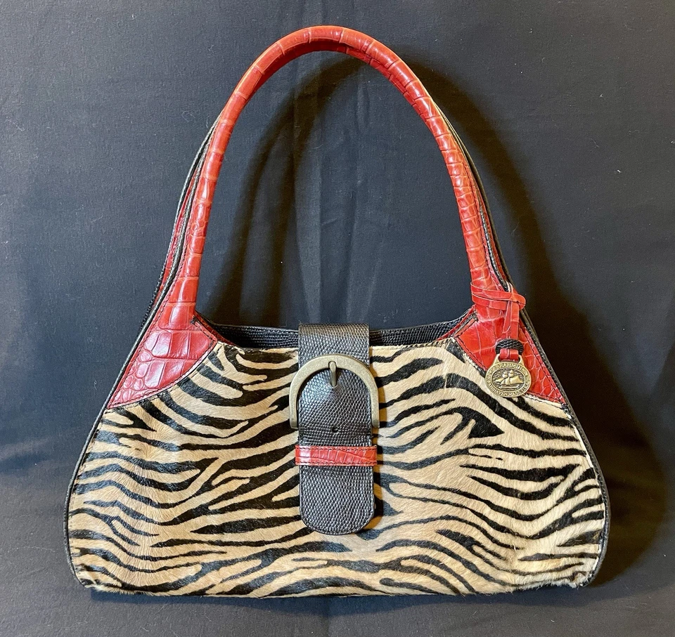 Brahmin Burchelli Collection Red Croc Zebra Print Leather Shoulder Bag Purse