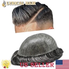 Mens Toupee Hairpiece All Poly Skin PU Human Hair Replacement System Wigs