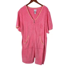Jasmine Rose Robe House Coat Plus 3X Pockets Pink Zip Up Swim Cover Up Fuzzy