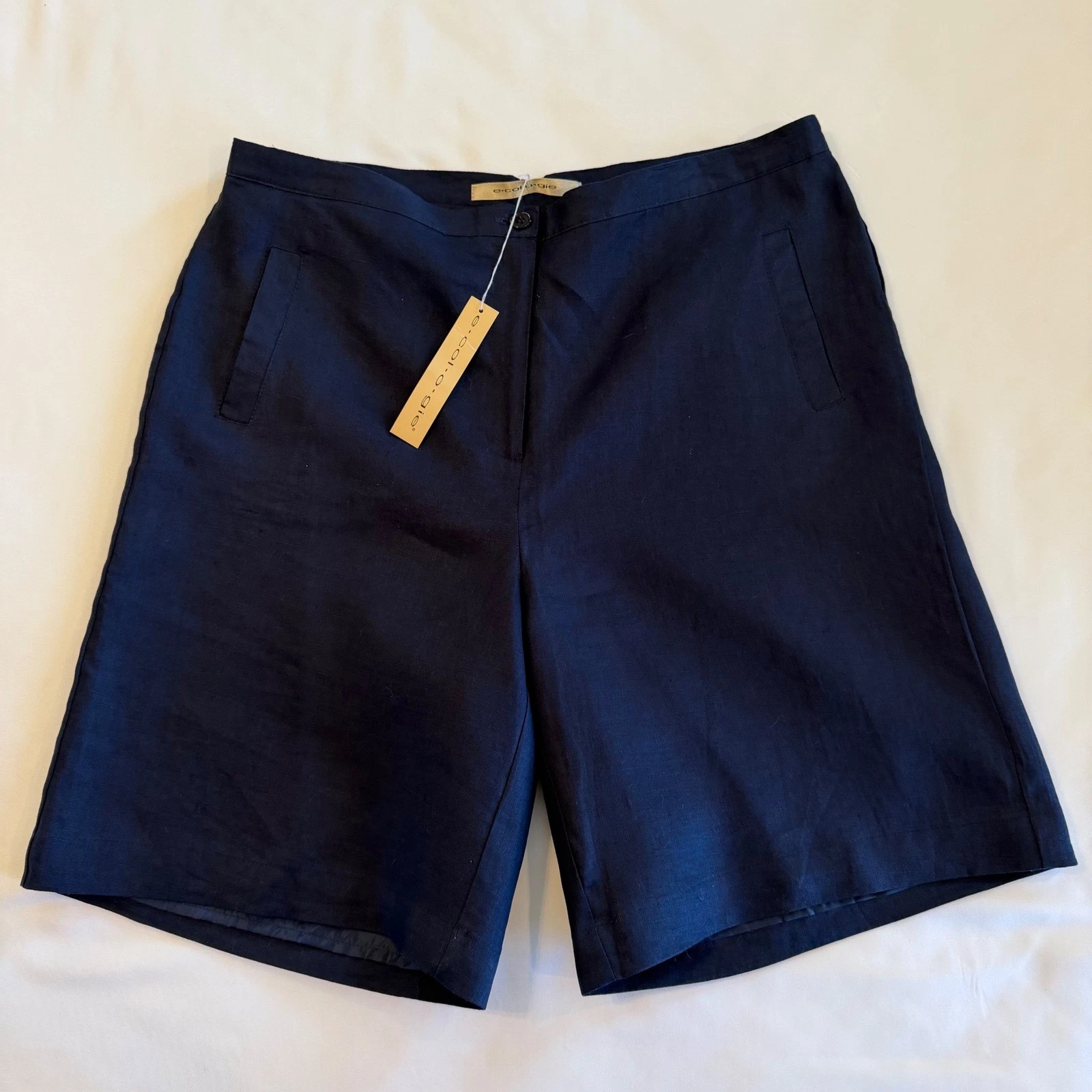 Linen Lined Shorts E-col-o-gie Vintage Navy Sz 12 NWT Quiet Luxury Coastal Chic