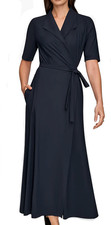 NWT Donna Karan 4-way Stretch Knit Elbow-Sleeve Collared Polo Dress, Black, 12