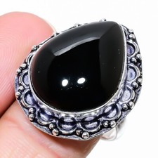 Black Onyx Gemstone Handmade 925 Sterling Silver Jewelry Ring Size 8.75 US 