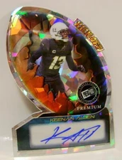 KEENAN ALLEN #5 /10 AUTO KICK OFF DIE-CUT LEAF PRESS PASS FOOTBALL 2024