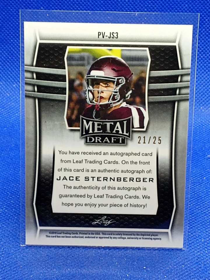 2019 Leaf Metal Draft Jace Sternberger #PV-JS3 Rookie Auto RC PURPLE ***21/25*** - Image 2 of 2