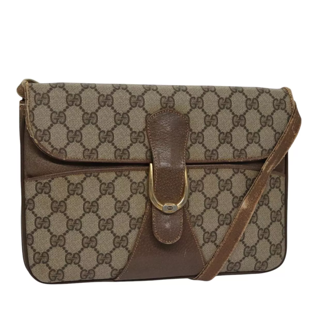 Sac à bandoulière GUCCI GG Supreme PVC beige or 904 02 025 authentique 109121