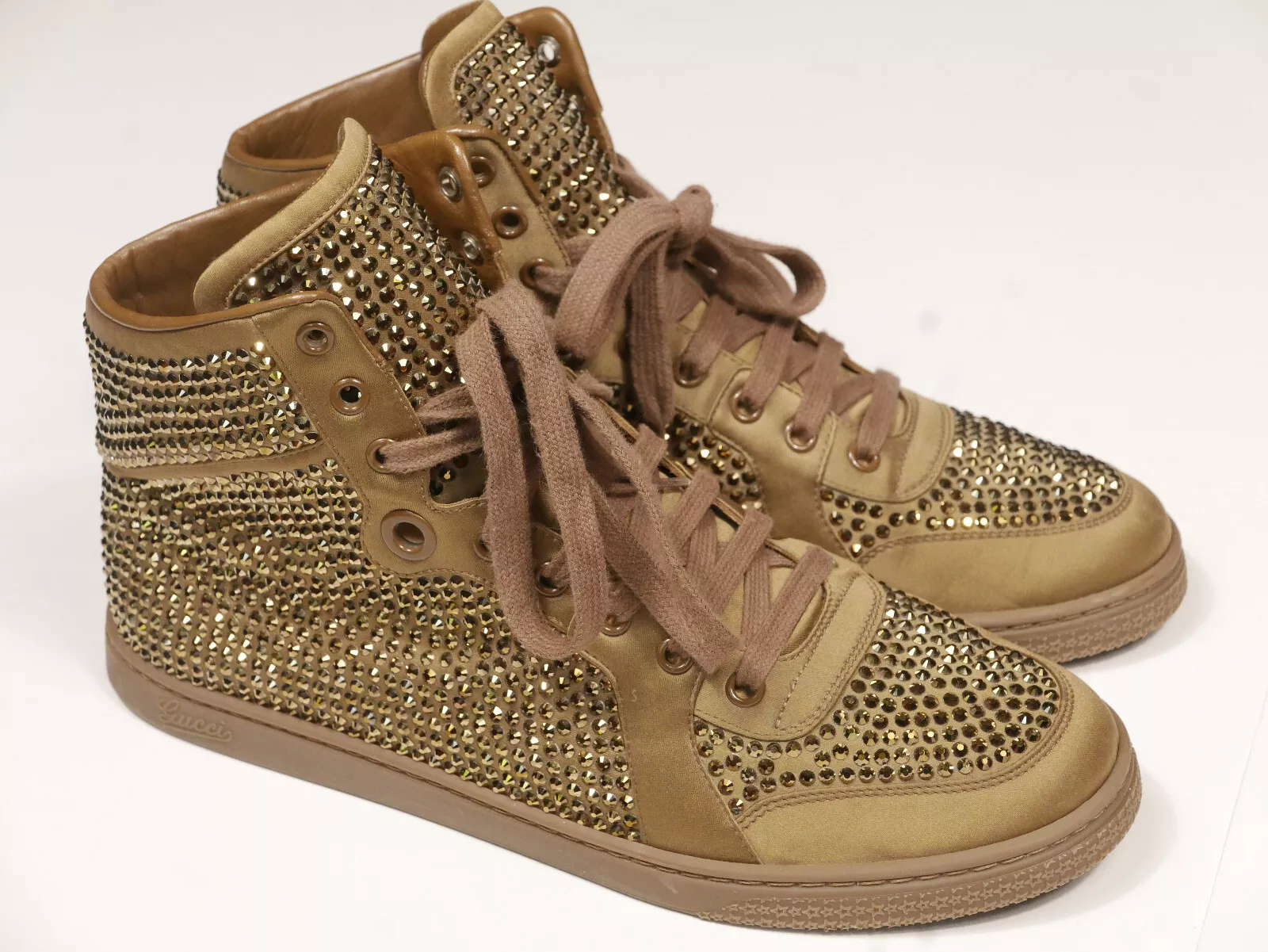 Baskets Gucci haut or marron cristaux Swarovski RARE 40,5 EU 10,5 US