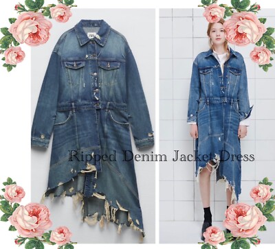 ZARA Asymmetric Ripped Denim Jacket Dress, XS/XSmall, NWT | eBay