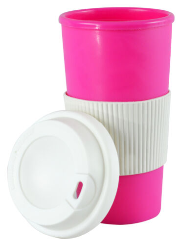 Coffee Tea Travel Thermal Mug Double Walled Screw Top Lid Pink Classic Design - Afbeelding 1 van 2