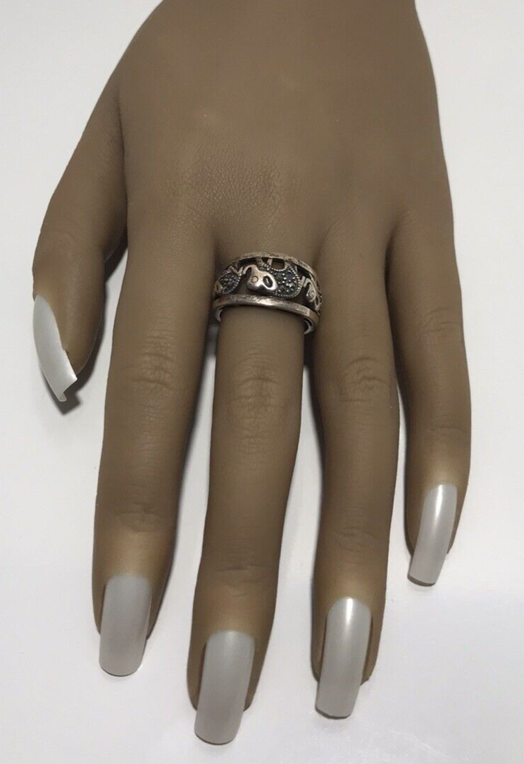925 Sterling Silver Elephant Ring - Openwork Band, Size 7, Symbol Of Strength & Luck