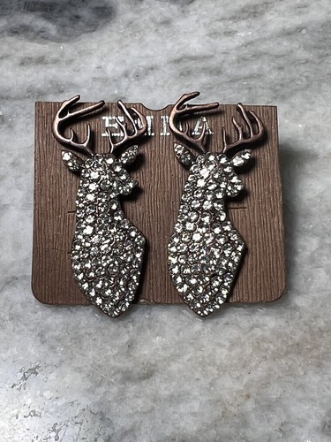 Emma Deer Head Stud Earrings With Rhinestones - Picture 2 of 5