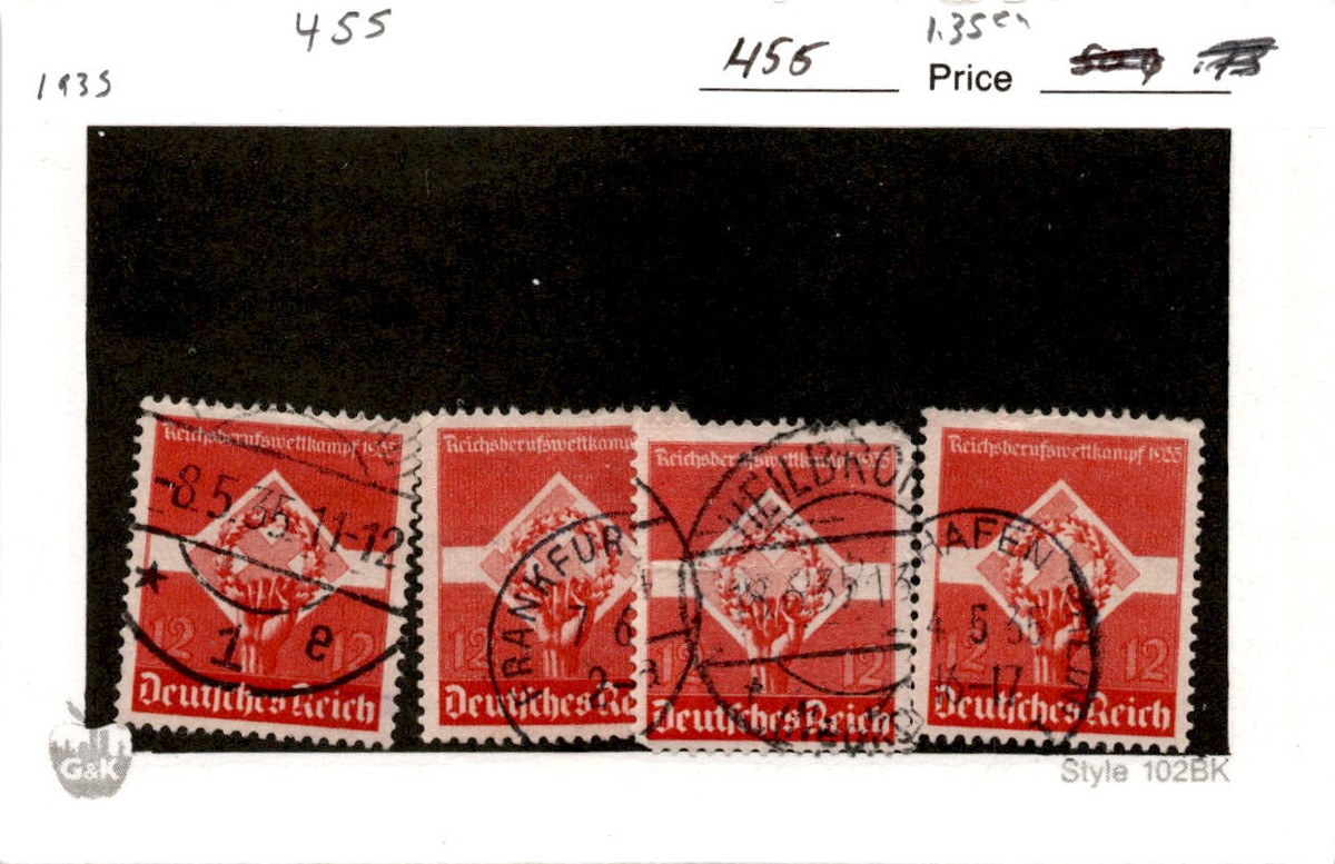 Germany, Postage Stamp, #455 (4 Ea) Used, 1935 Swastika (AB