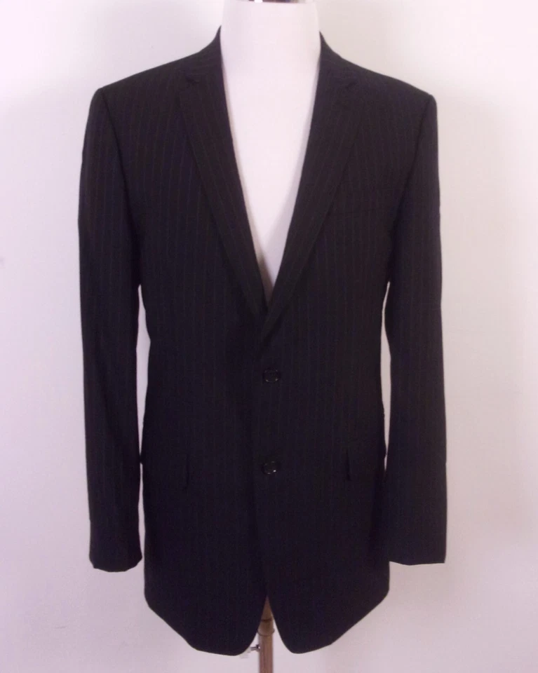 EUC Andrew Fezza Assets Black Chalkstripe 100% Wool 2 Pc Business Suit sz 42 L - Image 2 of 4