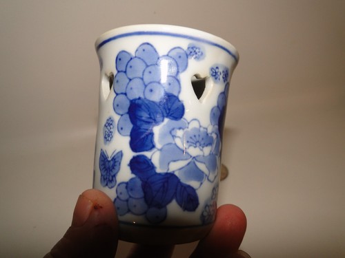 Blue & White Floral Design Votive Candle Holder, Heart Shaped Cut-outs, 3" Tall - Picture 7 of 7