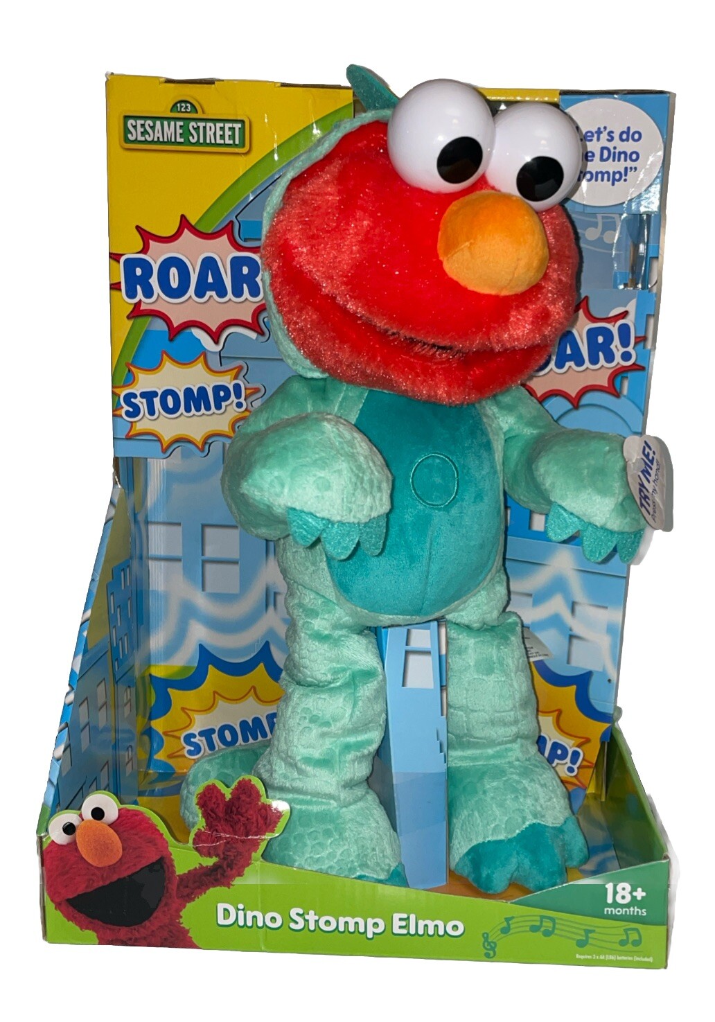 SESAME STREET Dino Stomp Elmo 13 Inch Plush Stuffed Animal Sings And Dances NIB