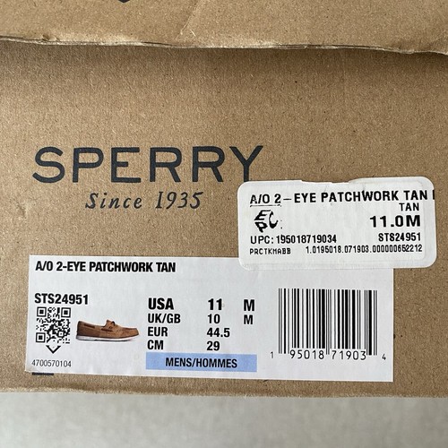 Sperry Mens A/O 2-Eye Boat Shoes Patchwork Tan Size 11 M NIB - Picture 3 of 10