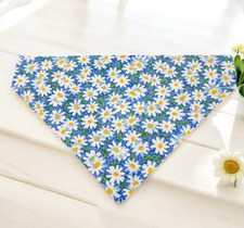 Blue Daisy Dog Bandana Easy Slip OVER THE COLLAR Slide on Bandanna Bandanas