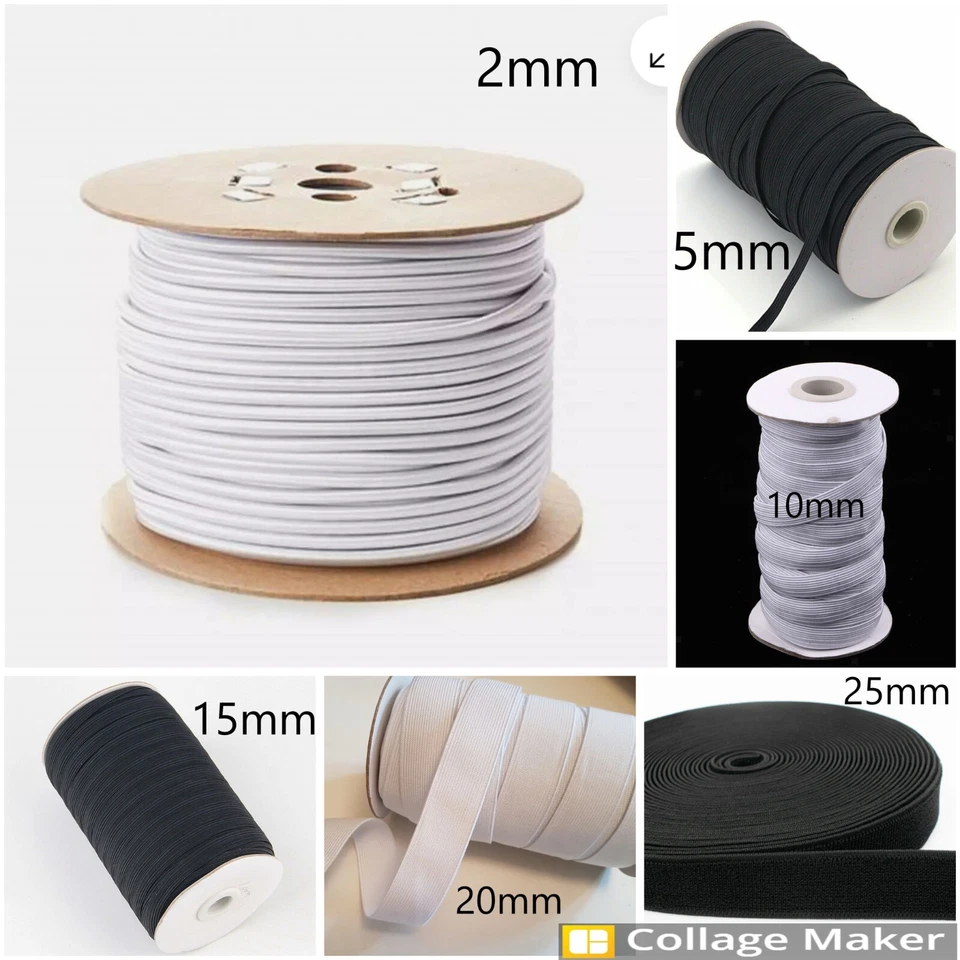 MARKENLOS 2mm 5mm 10mm 25mm Schwarz Weiß Gummiband Gummilitze Borte Hosengummi Spitze DE