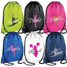 Personalised Dance Script Gymsac Bag Girls Ballet Glitter Kit Kids Drawstring