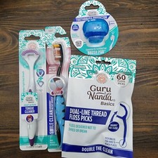 Guru Nanda Set Dbl. Floss 60, Soft Toothbrush,tongue Cleaner and Toothbrush Prot