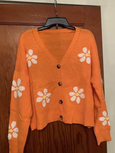 Rose Orange And White Floral Cardigan 