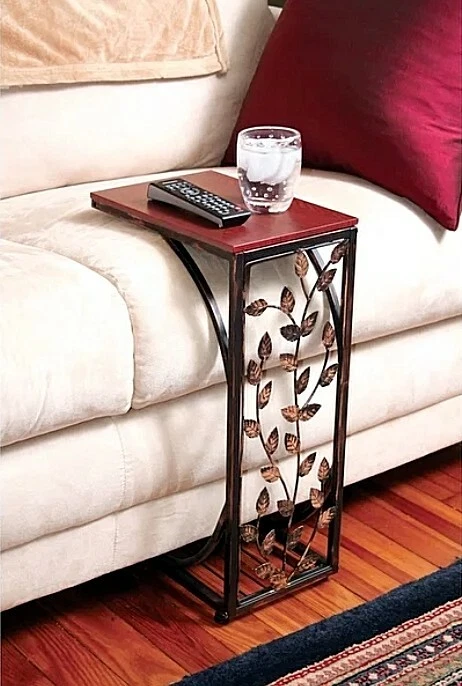 Small Sofa Side Table Under Couch Slide Up Tuck TV Tray Stand C Shaped Curved