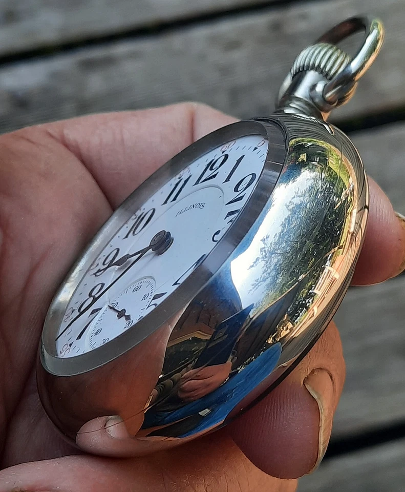 1912 РЕАЛЬНЫЙ H/G 18S ILLINOIS BUNN СПЕЦИАЛЬНЫЙ 23j 9adj дисплей назад мужские карманные часы - Изображение 4 из 4