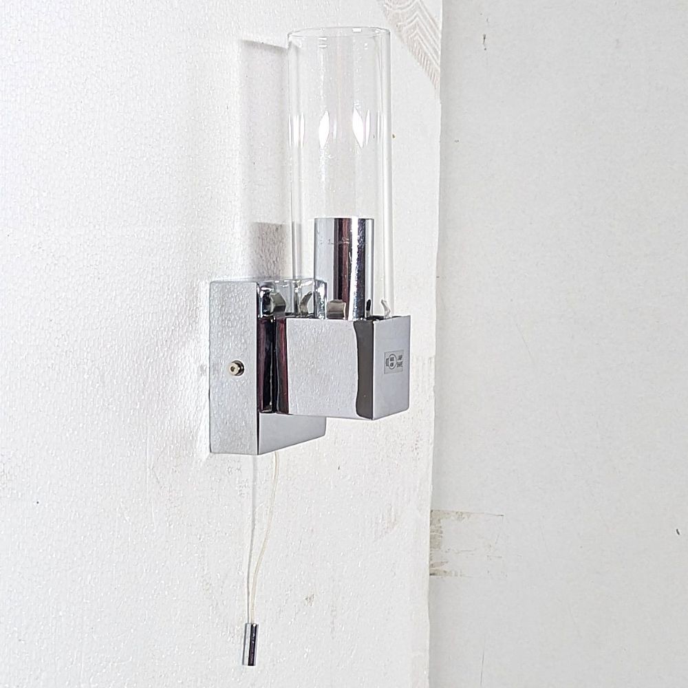 Litecraft Wall Light 1 Arm With Cylinder Glass Shade - Polished Chrome Clearance