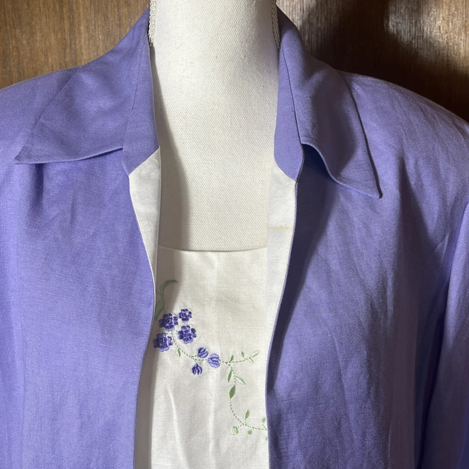 Jessica Howard 90s 3 Piezas Pantalón Traje Conjunto Lila Floral Mezcla Lino Talla 14 De Colección Foto 3 de 4