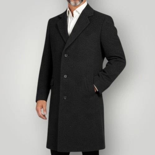 NINO CERRUTI Vintage Mens Overcoat 42L WOOL/CASHMERE Charcoal Gray Coat Topcoat - product listing photo